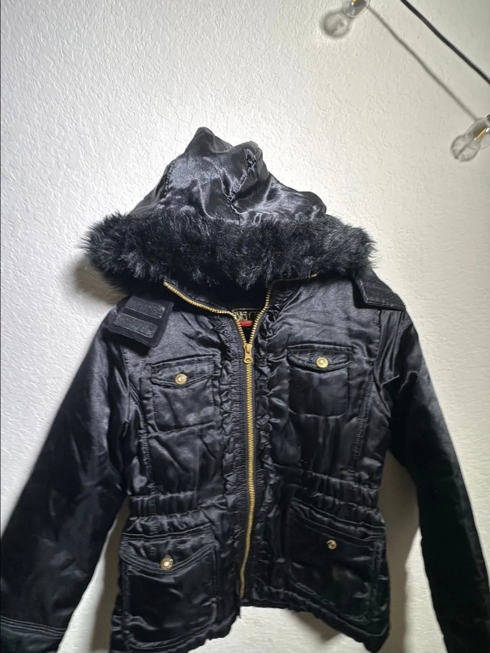 Big Chill Black Hooded Faux-Fur Trim Jacket